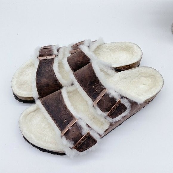 Birkenstock Arizona Shearling Sandal Habana Oiled Leather Mens EU 42 US 9- 9.5 W